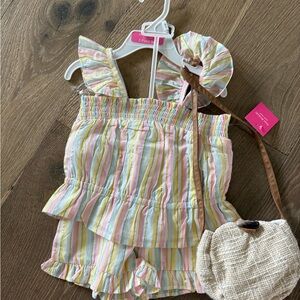 Striped Pastel Two-Piece Outfit with Accessories